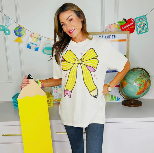 Pencil Bow Teacher Tee